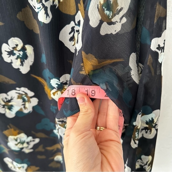 Cabi Navy Blue Pirouette Dress Ruffle Hem Sheer Sleeves Waist Tie M - Picture 3 of 10